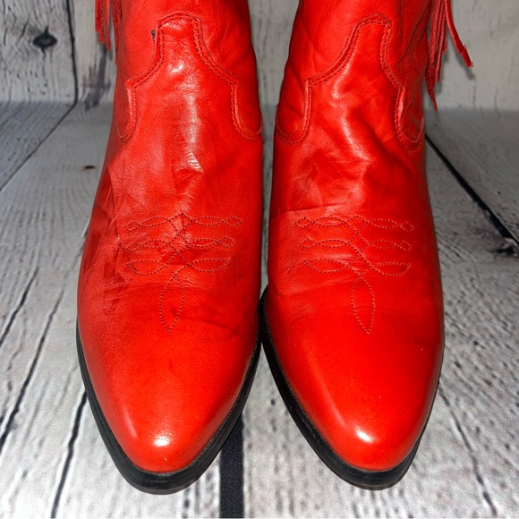 Vintage Laredo Western Red Leather Cowboy Boots With Tassels Size 9 - Picture 11 of 17